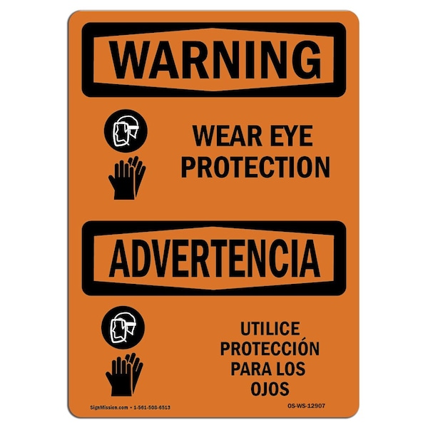 OSHA WARNING Sign, Wear Ear Protection Bilingual, 18in X 12in Decal, 18" W, 12" H, Landscape